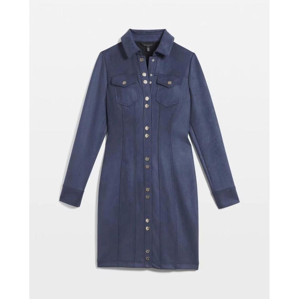 WHBM Long Sleeve Fx Suede Shacket Dress Blue Size 4 Sold Out